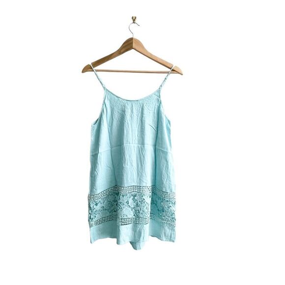ASTR The Label Dress Floral Crochet Border Tiffany Blue Mini Women's M Lined - Picture 2 of 9